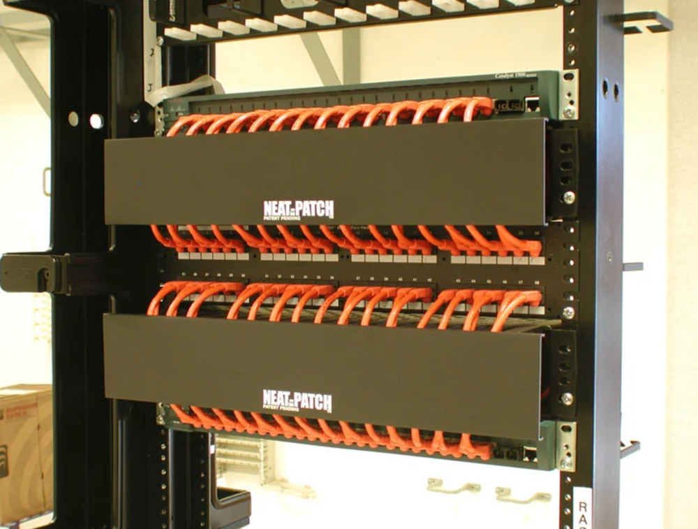 Customer network rack installation using Neat-Patch cable management